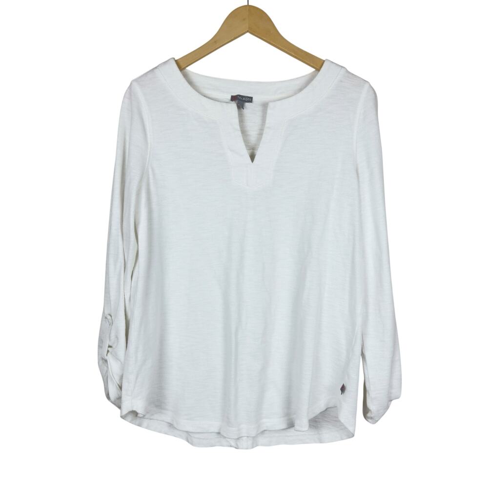 🚫SOLD🚫T by Talbots White Knit Split Neck Long Sleeve Tunic Size Medium